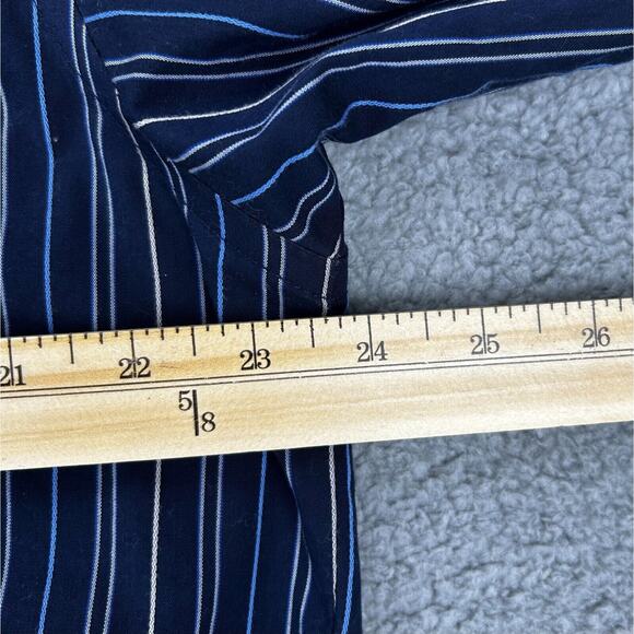 Van Heusen No Iron Men's L 16-16.5 Long-Sleeve Button Down Shirt Blue w/ Stripes - Picture 7 of 10
